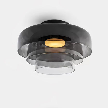 Tiered LED Flush Mount Light 16.5 in Glass Metal Indoor Fixture for Bedroom Living Room Low Ceilings Adjustable Color Temperature 3000K 4000