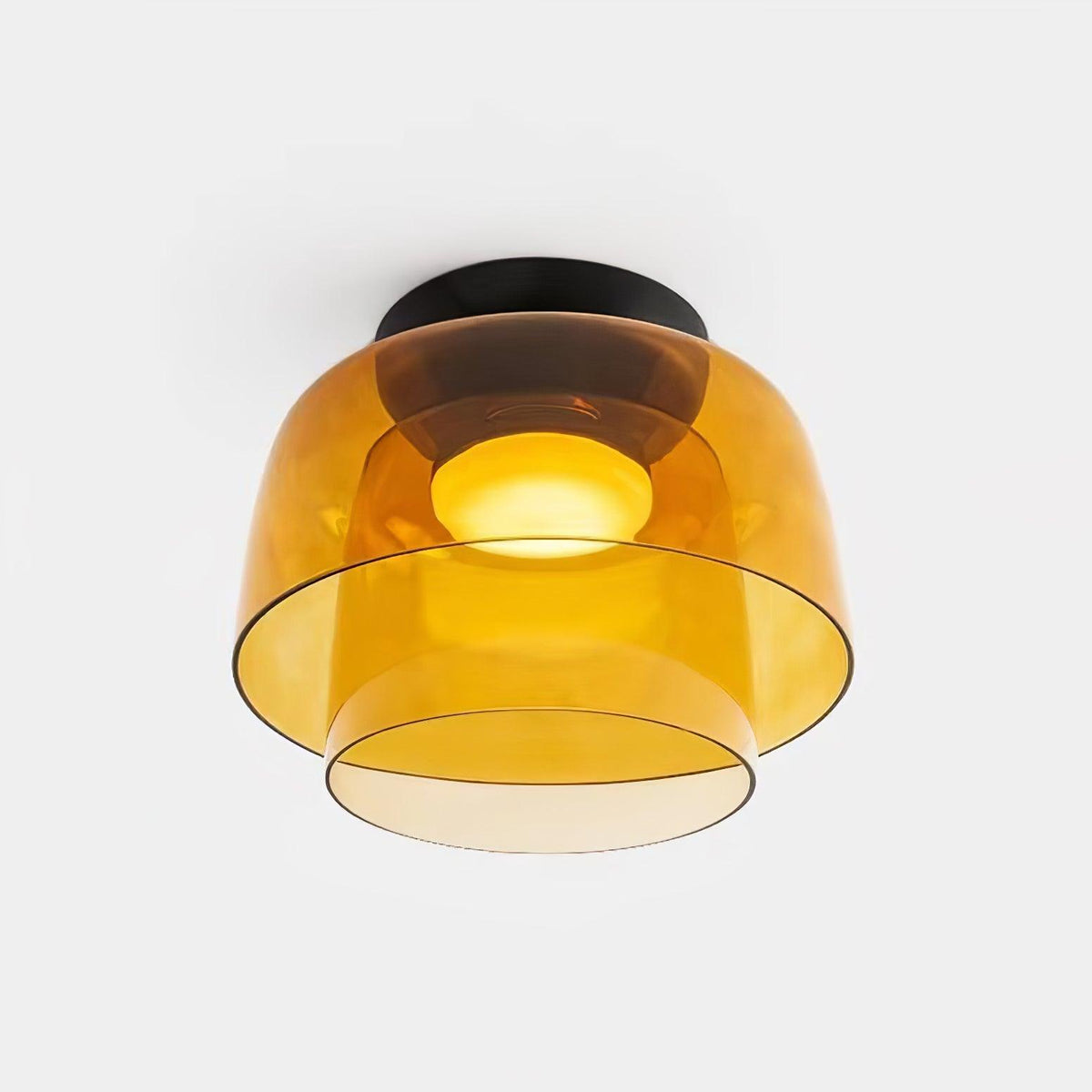 Tiered LED Flush Mount Light 16.5 in Glass Metal Indoor Fixture for Bedroom Living Room Low Ceilings Adjustable Color Temperature 3000K 4000