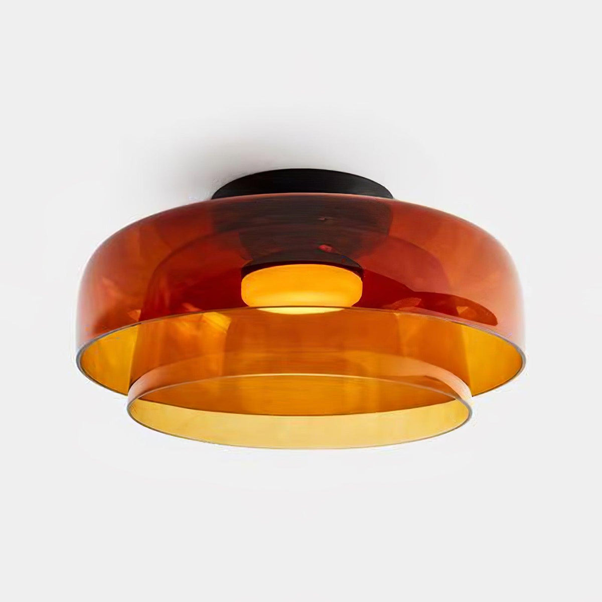 Tiered LED Flush Mount Light 16.5 in Glass Metal Indoor Fixture for Bedroom Living Room Low Ceilings Adjustable Color Temperature 3000K 4000