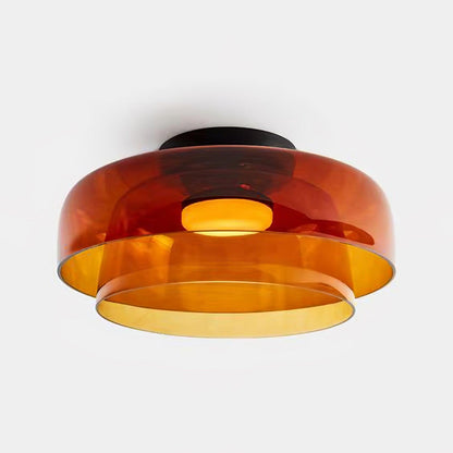 Tiered LED Flush Mount Light 16.5 in Glass Metal Indoor Fixture for Bedroom Living Room Low Ceilings Adjustable Color Temperature 3000K 4000