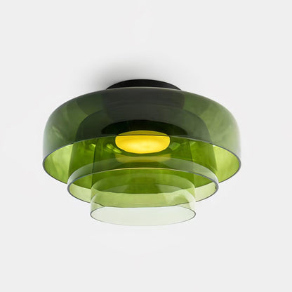 Tiered LED Flush Mount Light 16.5 in Glass Metal Indoor Fixture for Bedroom Living Room Low Ceilings Adjustable Color Temperature 3000K 4000