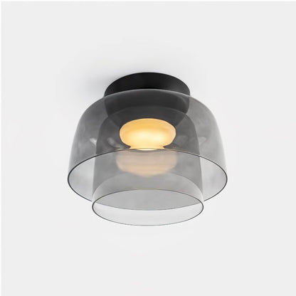Tiered LED Flush Mount Light 16.5 in Glass Metal Indoor Fixture for Bedroom Living Room Low Ceilings Adjustable Color Temperature 3000K 4000