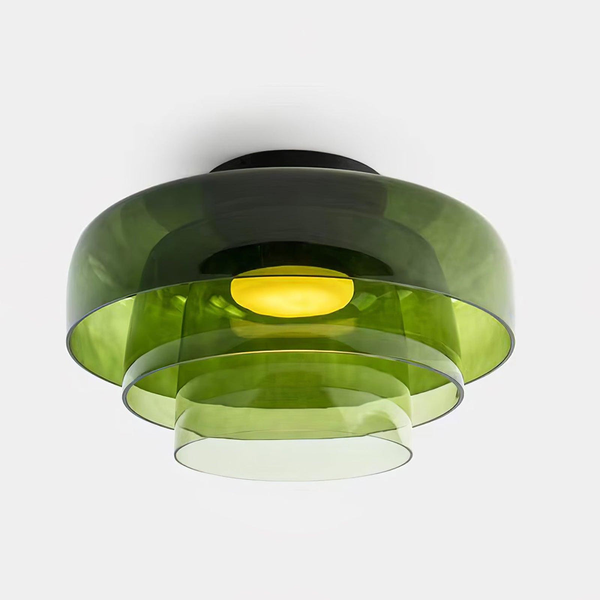 Tiered LED Flush Mount Light 16.5 in Glass Metal Indoor Fixture for Bedroom Living Room Low Ceilings Adjustable Color Temperature 3000K 4000