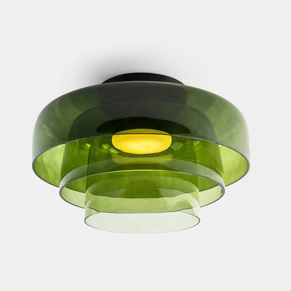 Tiered LED Flush Mount Light 16.5 in Glass Metal Indoor Fixture for Bedroom Living Room Low Ceilings Adjustable Color Temperature 3000K 4000