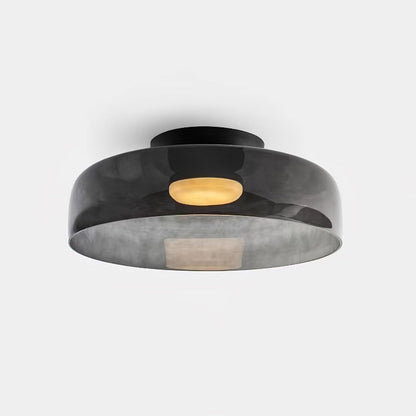 Tiered LED Flush Mount Light 16.5 in Glass Metal Indoor Fixture for Bedroom Living Room Low Ceilings Adjustable Color Temperature 3000K 4000
