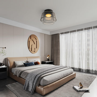 Tiered LED Flush Mount Light 16.5 in Glass Metal Indoor Fixture for Bedroom Living Room Low Ceilings Adjustable Color Temperature 3000K 4000