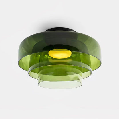 Tiered LED Flush Mount Light 16.5 in Glass Metal Indoor Fixture for Bedroom Living Room Low Ceilings Adjustable Color Temperature 3000K 4000