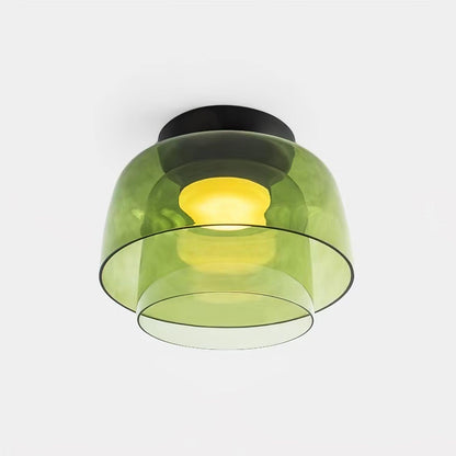 Tiered LED Flush Mount Light 16.5 in Glass Metal Indoor Fixture for Bedroom Living Room Low Ceilings Adjustable Color Temperature 3000K 4000