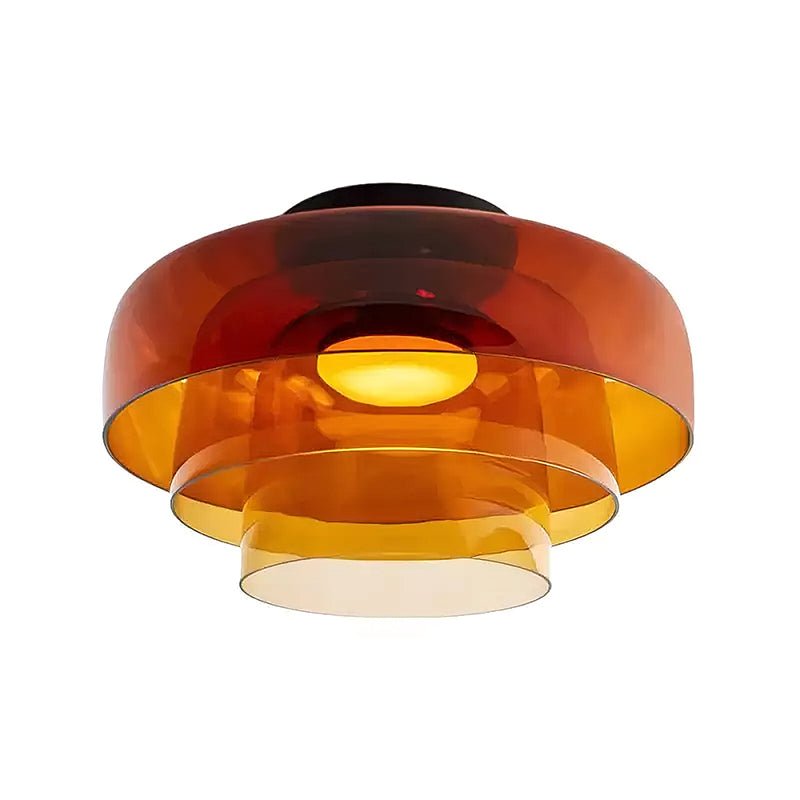 Tiered LED Flush Mount Light 16.5 in Glass Metal Indoor Fixture for Bedroom Living Room Low Ceilings Adjustable Color Temperature 3000K 4000