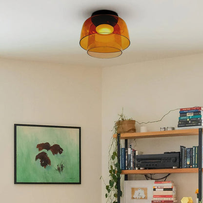 Tiered LED Flush Mount Light 16.5 in Glass Metal Indoor Fixture for Bedroom Living Room Low Ceilings Adjustable Color Temperature 3000K 4000