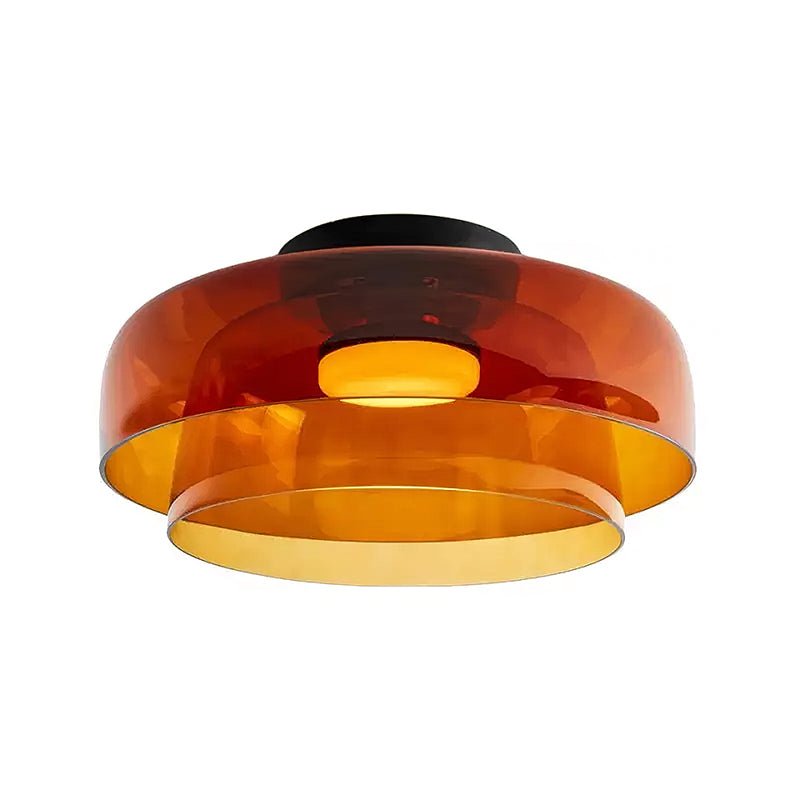 Tiered LED Flush Mount Light 16.5 in Glass Metal Indoor Fixture for Bedroom Living Room Low Ceilings Adjustable Color Temperature 3000K 4000