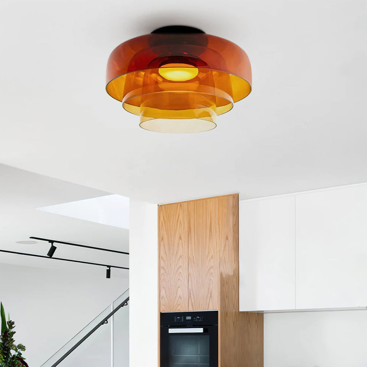 Tiered LED Flush Mount Light 16.5 in Glass Metal Indoor Fixture for Bedroom Living Room Low Ceilings Adjustable Color Temperature 3000K 4000