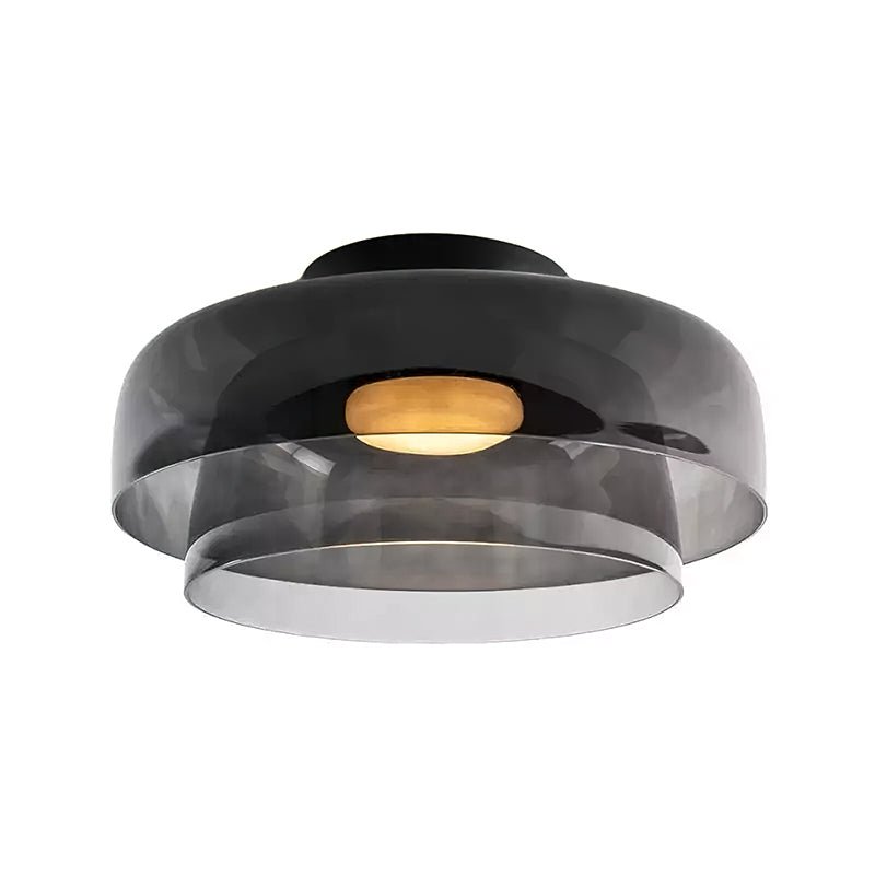 Tiered LED Flush Mount Light 16.5 in Glass Metal Indoor Fixture for Bedroom Living Room Low Ceilings Adjustable Color Temperature 3000K 4000