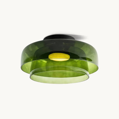 Multi-Tier Glass LED Overhead Light 13–16 Inch Green for Bedroom Living Room Hallway Contemporary Flush Mount Fixture 10W Dimmable