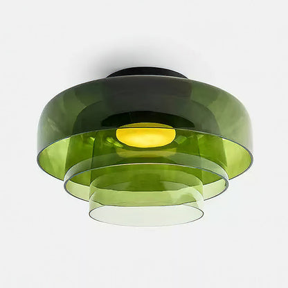 Multi-Tier Glass LED Overhead Light 13–16 Inch Green for Bedroom Living Room Hallway Contemporary Flush Mount Fixture 10W Dimmable