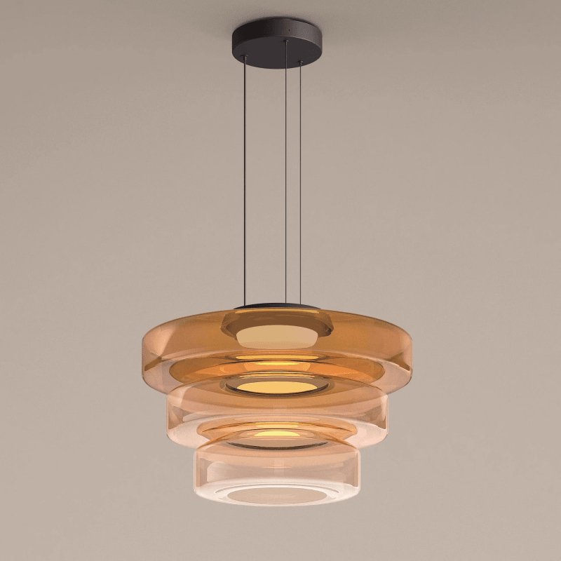 Tiered Glass Pendant Ceiling Fixture LED Multi-Level Hanging Light for Kitchen Island Dining Room Modern Layered Chandelier Adjustable Heigh