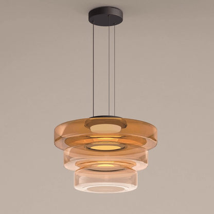 Tiered Glass Pendant Ceiling Fixture LED Multi-Level Hanging Light for Kitchen Island Dining Room Modern Layered Chandelier Adjustable Heigh