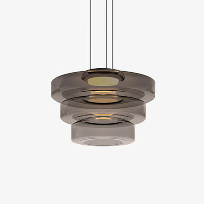 Tiered Glass Pendant Ceiling Fixture LED Multi-Level Hanging Light for Kitchen Island Dining Room Modern Layered Chandelier Adjustable Heigh