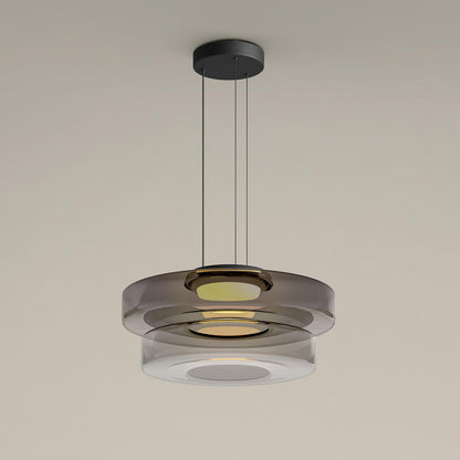 Tiered Glass Pendant Ceiling Fixture LED Multi-Level Hanging Light for Kitchen Island Dining Room Modern Layered Chandelier Adjustable Heigh