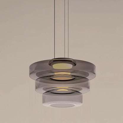 Tiered Glass Pendant Ceiling Fixture LED Multi-Level Hanging Light for Kitchen Island Dining Room Modern Layered Chandelier Adjustable Heigh