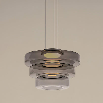 Tiered Glass Pendant Ceiling Fixture LED Multi-Level Hanging Light for Kitchen Island Dining Room Modern Layered Chandelier Adjustable Heigh
