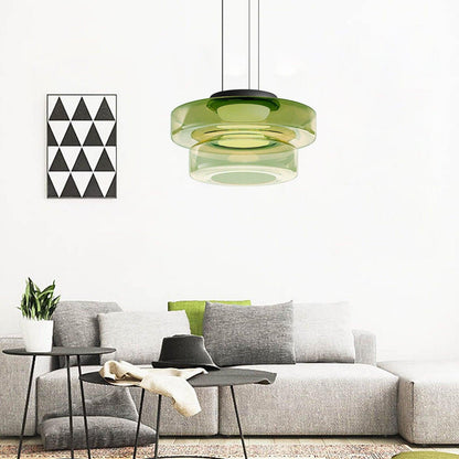 Tiered Glass Pendant Ceiling Fixture LED Multi-Level Hanging Light for Kitchen Island Dining Room Modern Layered Chandelier Adjustable Heigh