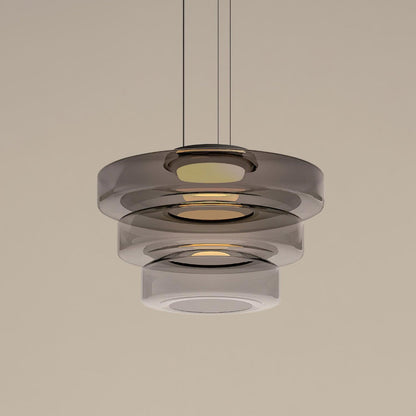 Tiered Glass Pendant Ceiling Fixture LED Multi-Level Hanging Light for Kitchen Island Dining Room Modern Layered Chandelier Adjustable Heigh