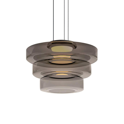 Tiered Glass Pendant Ceiling Fixture LED Multi-Level Hanging Light for Kitchen Island Dining Room Modern Layered Chandelier Adjustable Heigh