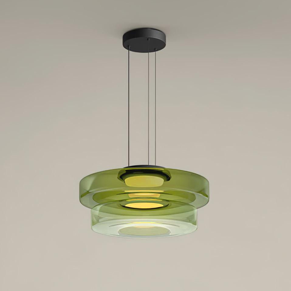 Tiered Glass Pendant Ceiling Fixture LED Multi-Level Hanging Light for Kitchen Island Dining Room Modern Layered Chandelier Adjustable Heigh