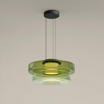 Tiered Glass Pendant Ceiling Fixture LED Multi-Level Hanging Light for Kitchen Island Dining Room Modern Layered Chandelier Adjustable Heigh