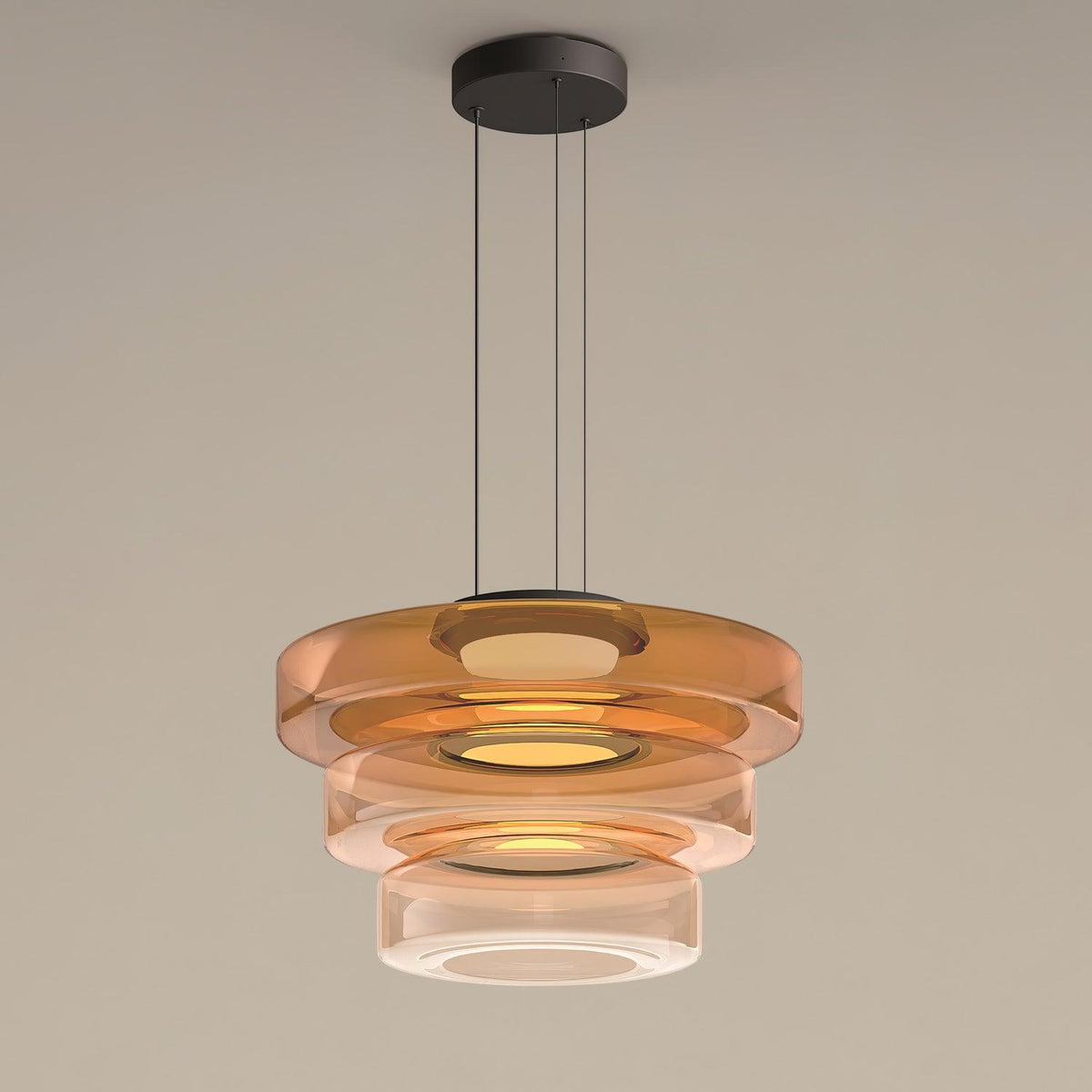 Tiered Glass Pendant Ceiling Fixture LED Multi-Level Hanging Light for Kitchen Island Dining Room Modern Layered Chandelier Adjustable Heigh