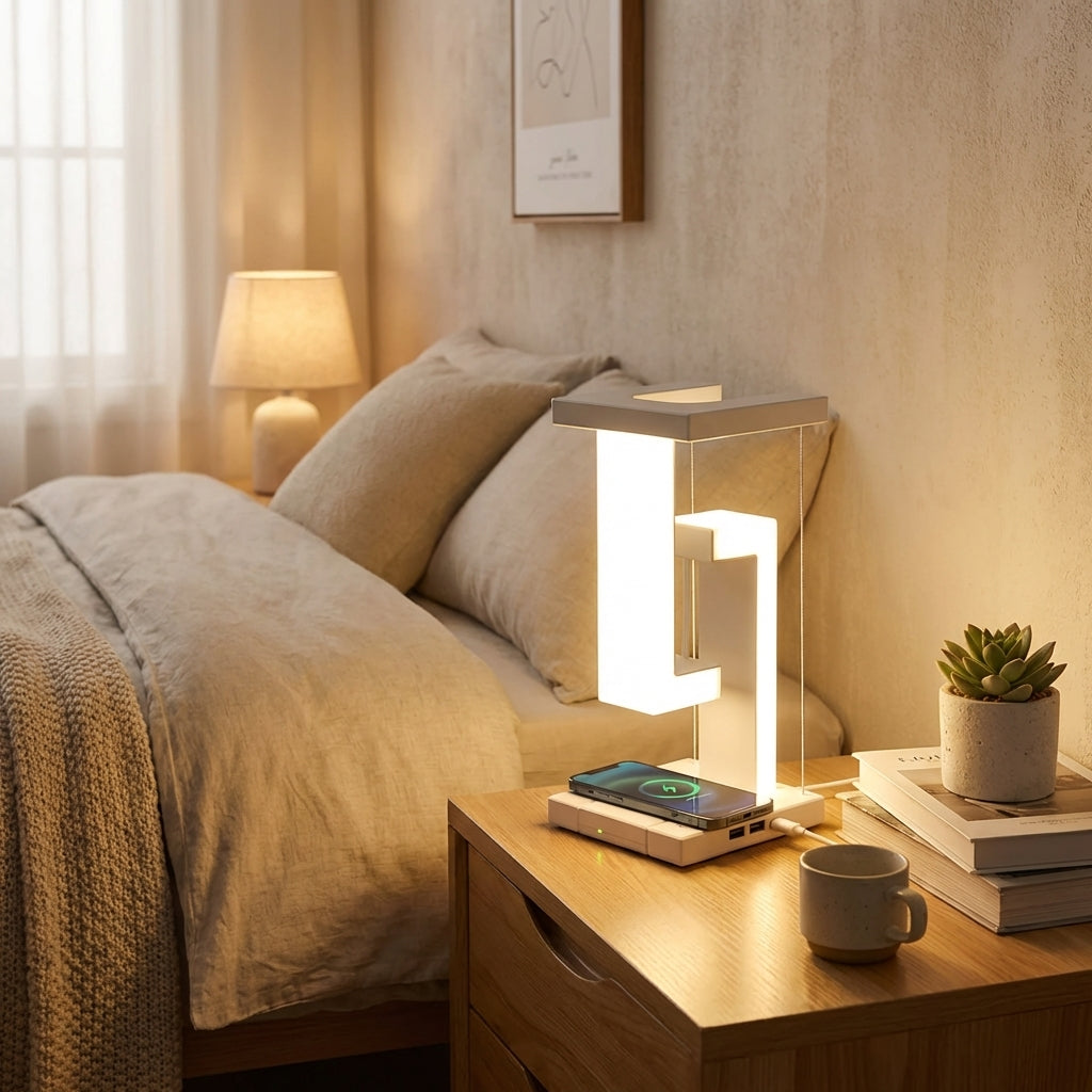 Bedside LED Lamp with Qi Wireless Phone Charging Pad & Touch Control for Nightstand, Desk, Bedroom – USB Powered Ambient Light