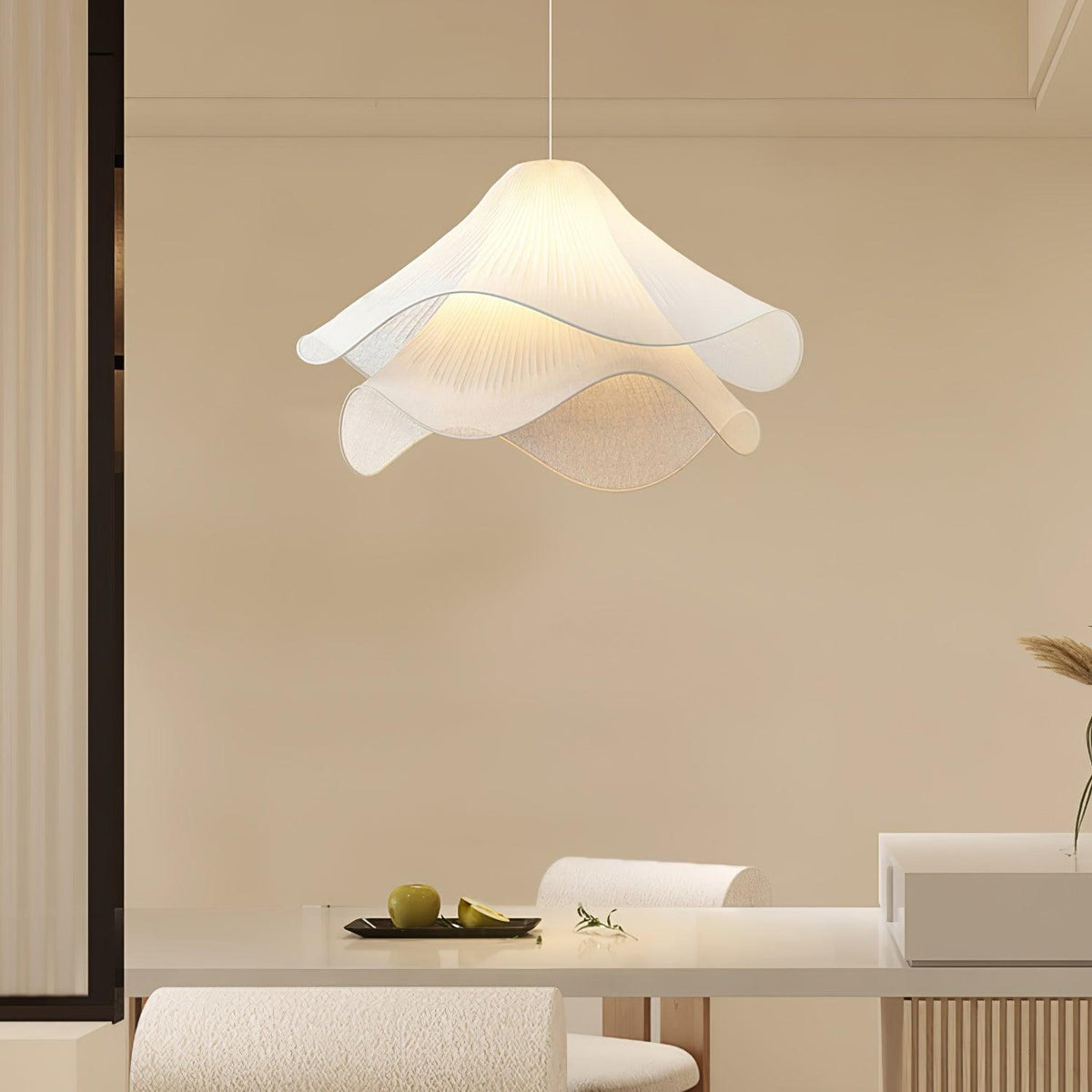 Layered Flower Petal Hanging Light Fixture White and Gold 24-Inch Diameter Adjustable Drop for Dining Room Kitchen Bedroom Above Table or Is