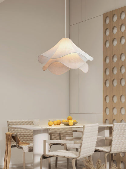 Layered Flower Petal Hanging Light Fixture White and Gold 24-Inch Diameter Adjustable Drop for Dining Room Kitchen Bedroom Above Table or Is