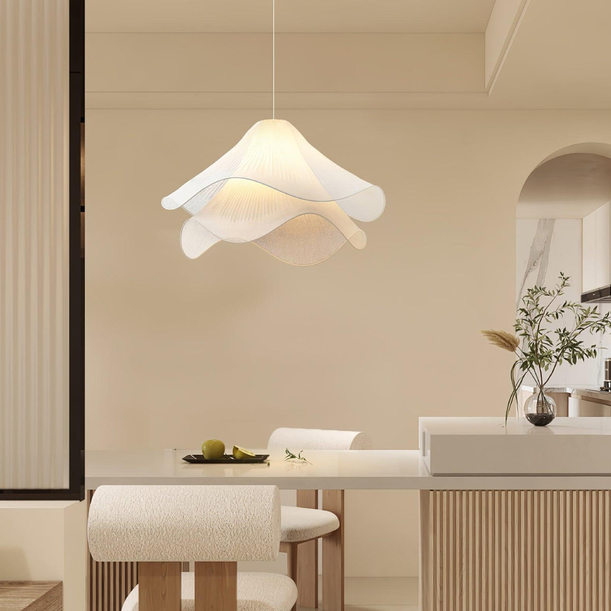 Layered Flower Petal Hanging Light Fixture White and Gold 24-Inch Diameter Adjustable Drop for Dining Room Kitchen Bedroom Above Table or Is