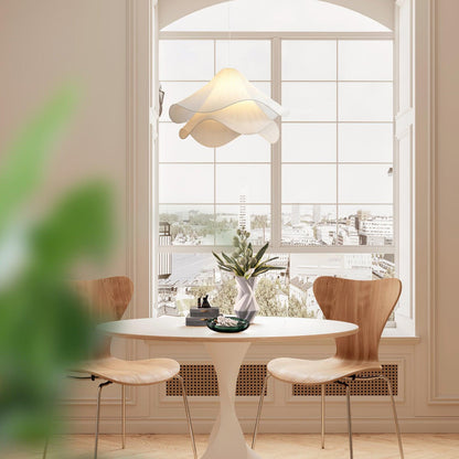 Layered Flower Petal Hanging Light Fixture White and Gold 24-Inch Diameter Adjustable Drop for Dining Room Kitchen Bedroom Above Table or Is