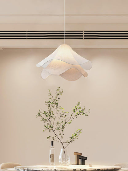 Layered Flower Petal Hanging Light Fixture White and Gold 24-Inch Diameter Adjustable Drop for Dining Room Kitchen Bedroom Above Table or Is