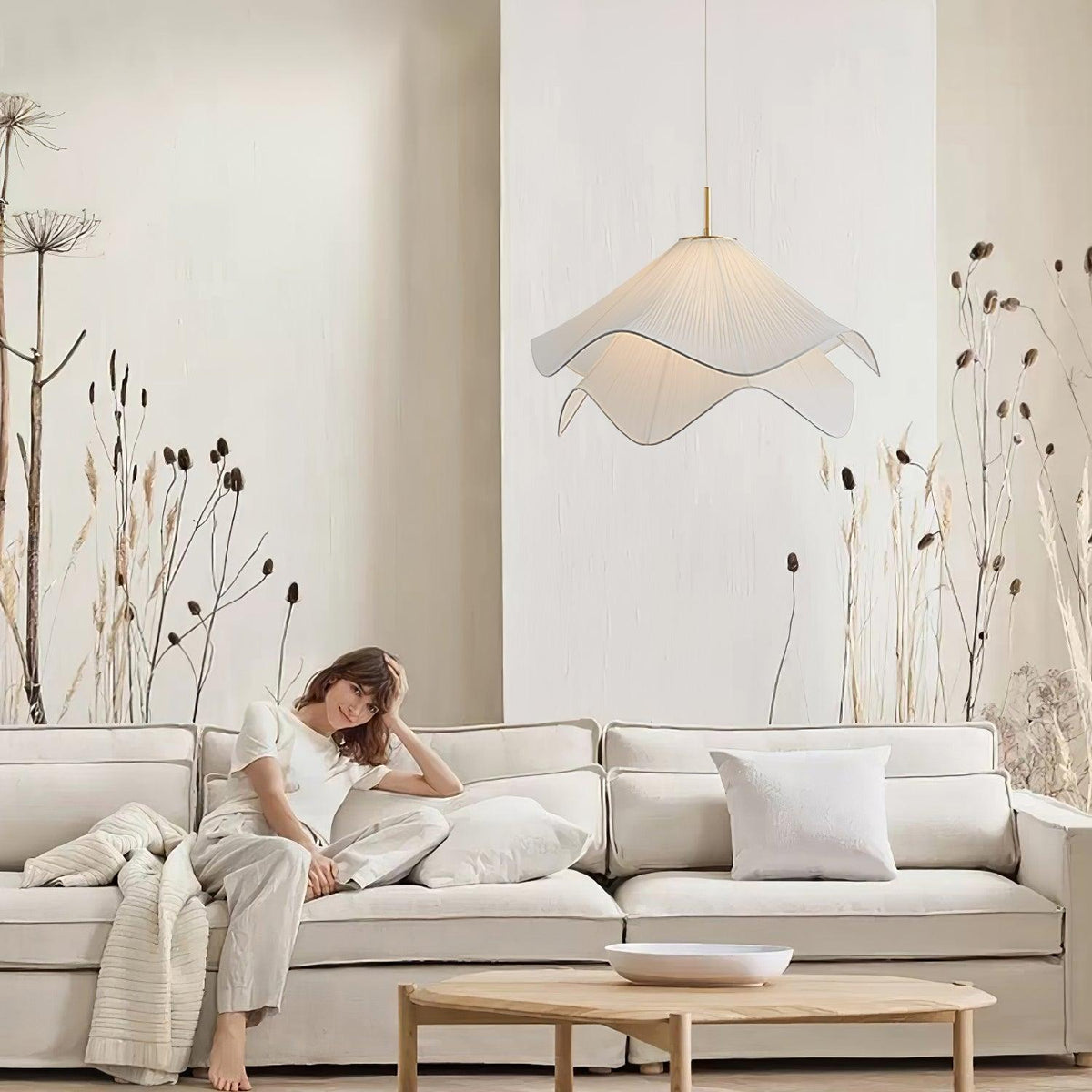 Layered Flower Petal Hanging Light Fixture White and Gold 24-Inch Diameter Adjustable Drop for Dining Room Kitchen Bedroom Above Table or Is