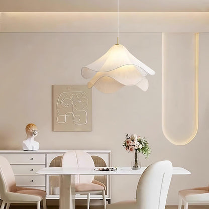 Layered Flower Petal Hanging Light Fixture White and Gold 24-Inch Diameter Adjustable Drop for Dining Room Kitchen Bedroom Above Table or Is