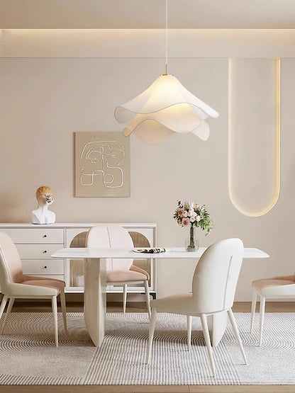 Layered Flower Petal Hanging Light Fixture White and Gold 24-Inch Diameter Adjustable Drop for Dining Room Kitchen Bedroom Above Table or Is