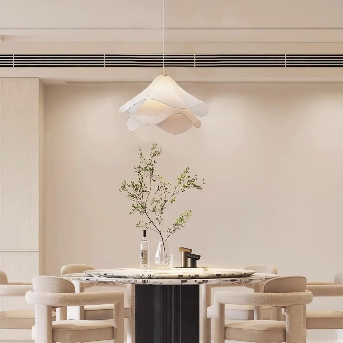 Layered Flower Petal Hanging Light Fixture White and Gold 24-Inch Diameter Adjustable Drop for Dining Room Kitchen Bedroom Above Table or Is