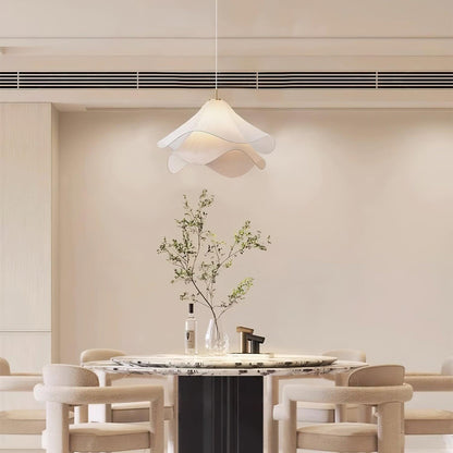Layered Flower Petal Hanging Light Fixture White and Gold 24-Inch Diameter Adjustable Drop for Dining Room Kitchen Bedroom Above Table or Is