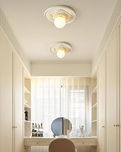 Acrylic Flush Mount Ceiling Light 14 in Beige Bedroom Living Room Decorative Fixture Low Profile Wall Mount Ambient Illumination