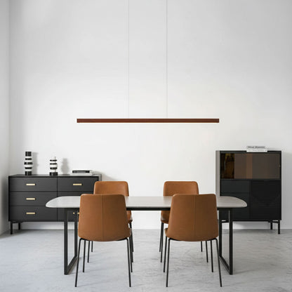 Linear Wooden Overhead Fixture Built-In LED Dining Room Kitchen Island Suspended Beam Natural Finish Adjustable Cables Contemporary Home Lig