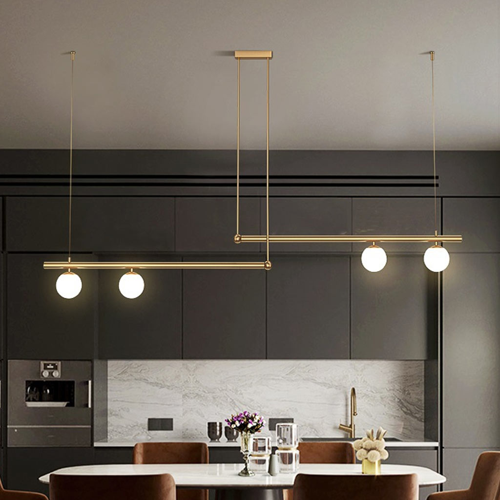 Linear Pendant Fixture Metal & Glass Multi-Bulb Adjustable Hanging Light for Kitchen Island Dining Table 47-63 in Modern Overhead Lighting G