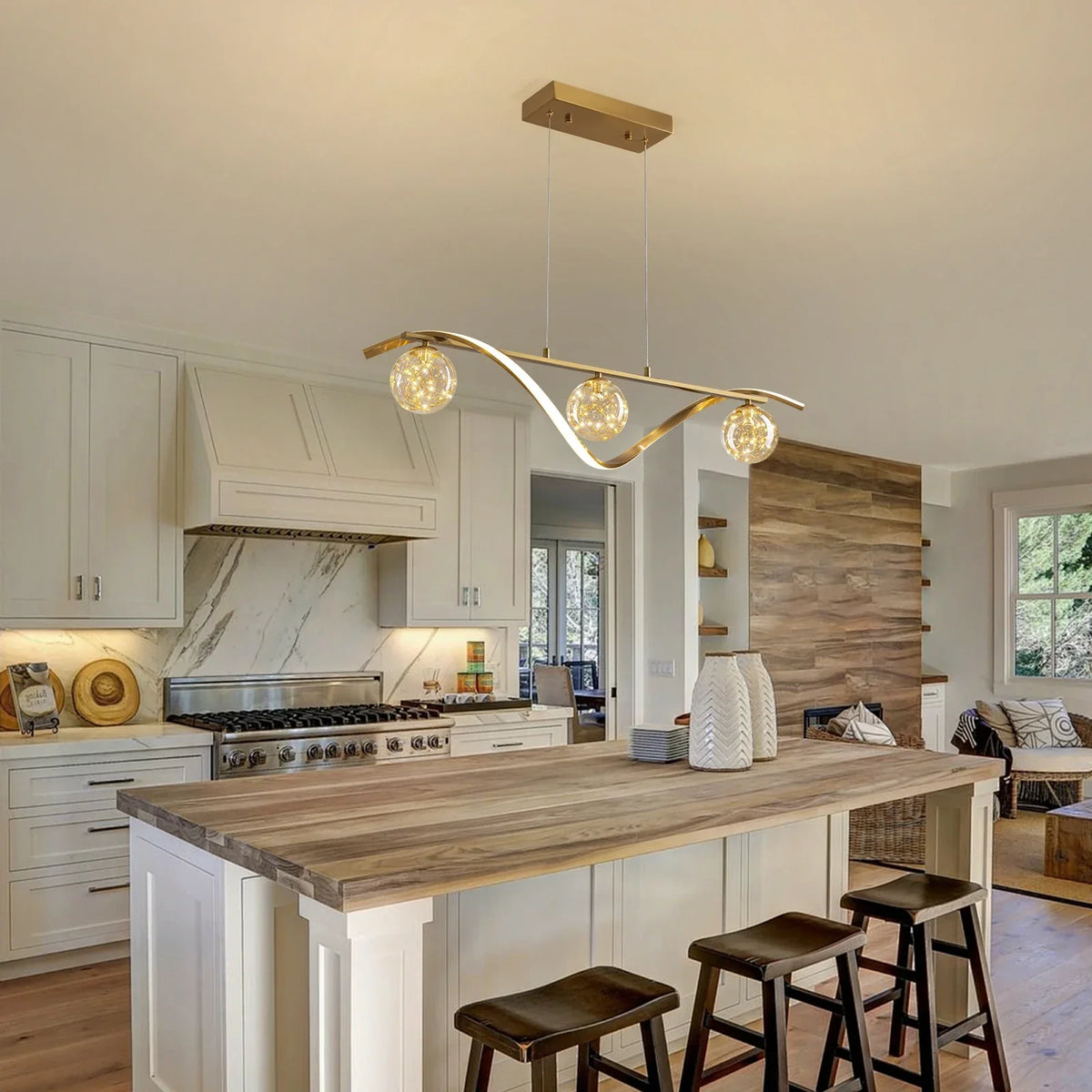 LED Chandelier for Kitchen Island & Dining Room 39 in Gold Glass Globe Ceiling Light Hanging Fixture Modern Linear Suspended Lighting for Di