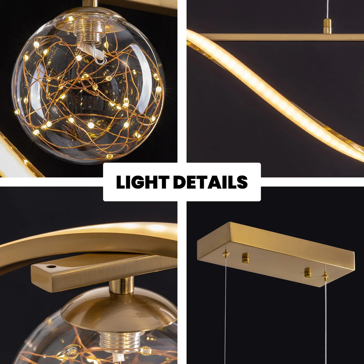 LED Chandelier for Kitchen Island & Dining Room 39 in Gold Glass Globe Ceiling Light Hanging Fixture Modern Linear Suspended Lighting for Di
