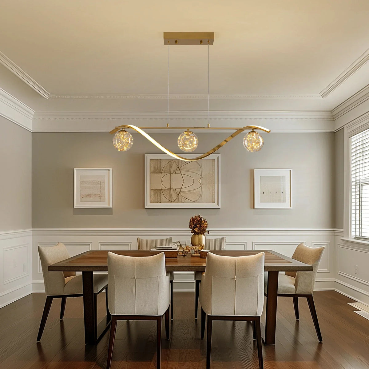 LED Chandelier for Kitchen Island & Dining Room 39 in Gold Glass Globe Ceiling Light Hanging Fixture Modern Linear Suspended Lighting for Di