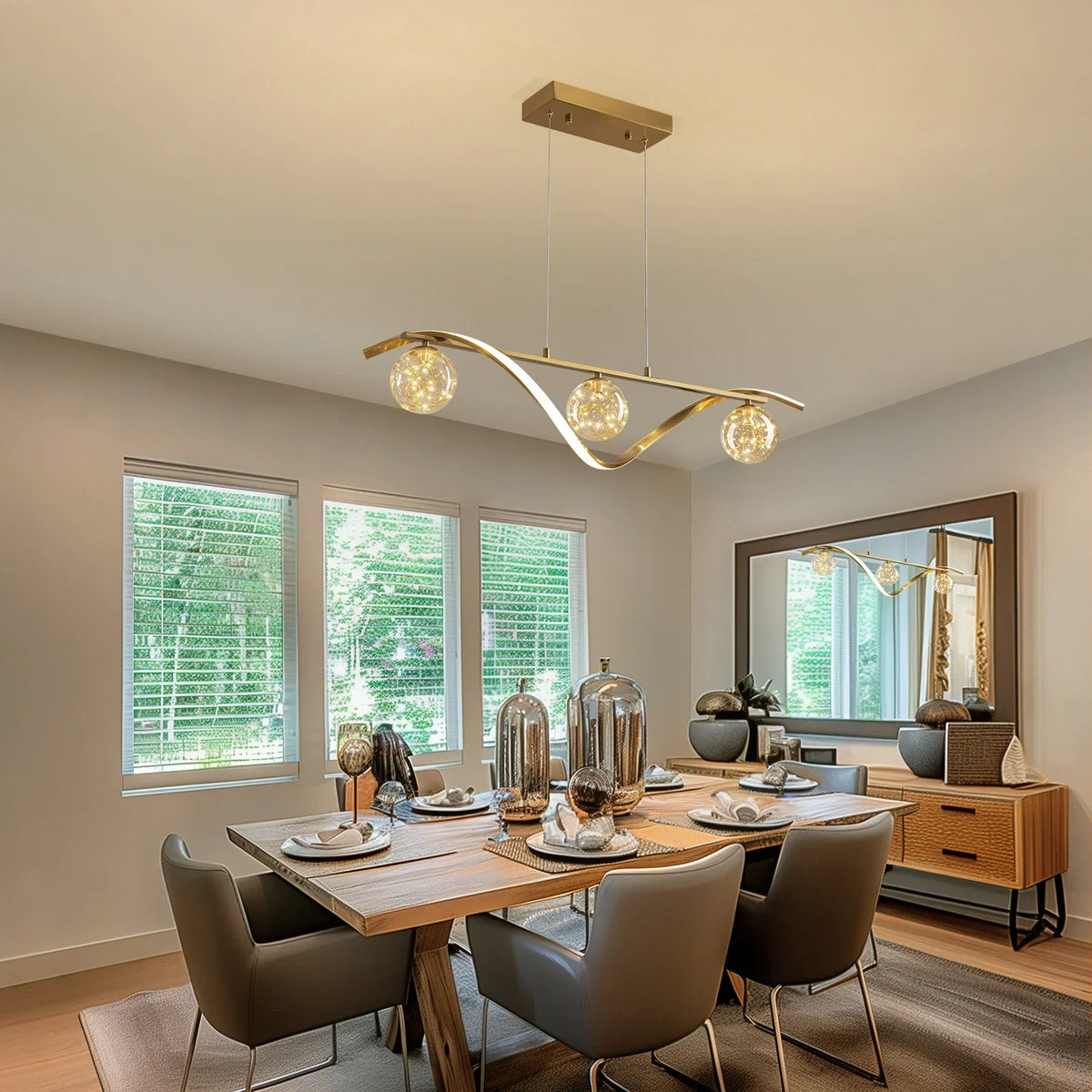 LED Chandelier for Kitchen Island & Dining Room 39 in Gold Glass Globe Ceiling Light Hanging Fixture Modern Linear Suspended Lighting for Di