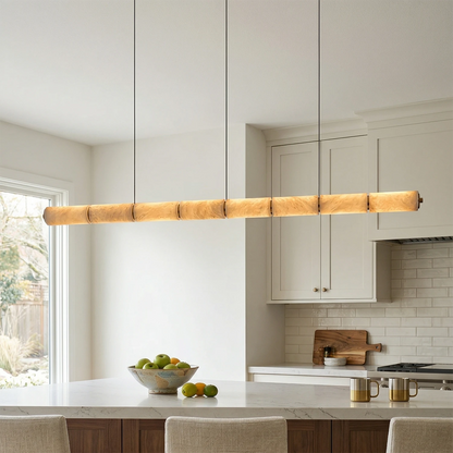 Linear Alabaster LED Chandelier – Modern Dining Room Light with Unique Design and Dimmable Feature